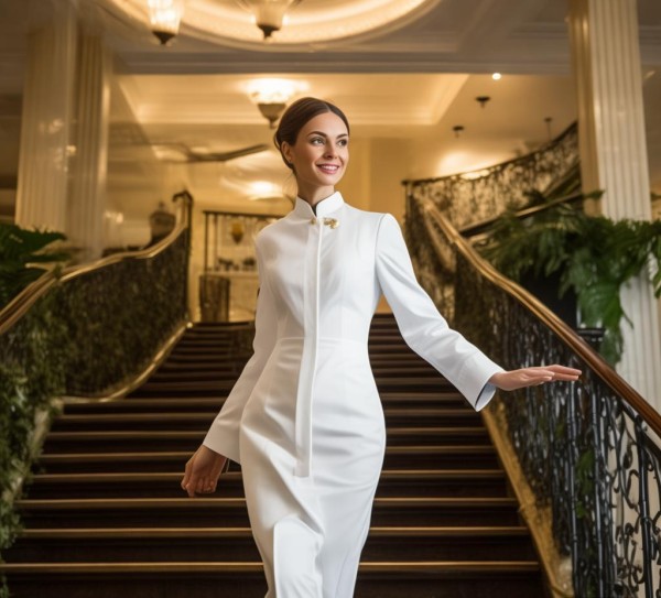酒店服务员礼仪，以优雅姿态引导上楼梯，彰显专业服务温度