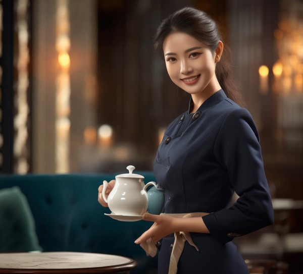 酒店服务员敬茶礼仪图片，细节彰显专业与温度
